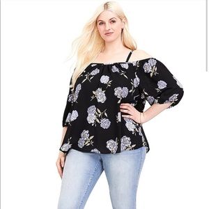 Torrid Black Floral Cold Shoulder Blouse